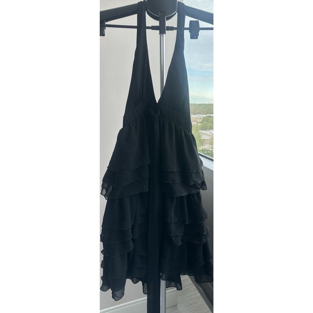 ZARA BASIC Mini Dress Black Ruffle Layered Halter Chiffon S Sleeveless